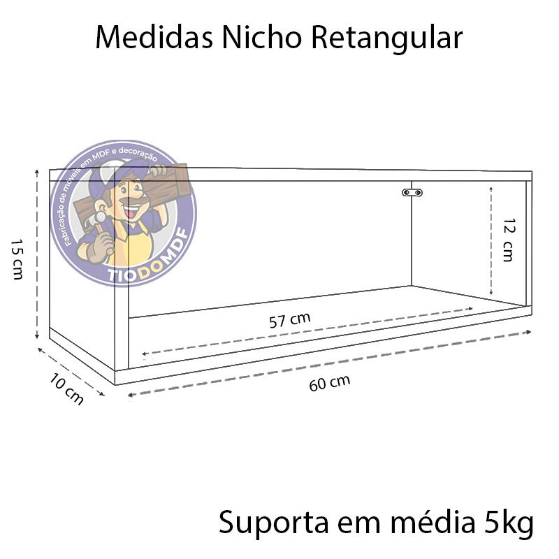 Kit 2 Nicho Retangular Marrom 60x15x10p Mdf Decorativo - 2