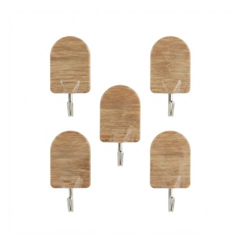 Kit 5 Cabides Ganchos Autoadesivos Tipo Madeira 5,2x3,2cm – Praticidade e Organização sem Furos na P