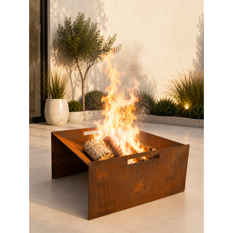 Lareira Externa Aço Corten Ecologica a Lenha 24x49x49cm