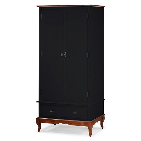 Guarda Roupa Solteiro 2 Portas 1 Gaveta 60406 Linz Móveis - Preto/Imbuia