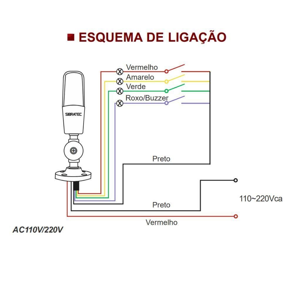 Torre Luminosa Lta-505n 3 Cores Led | Sinalização Intermitente + Alarme Sonoro 220v - 3