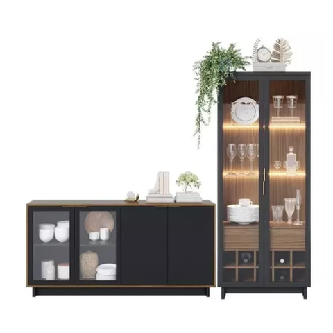 Cristaleira Guanabara e Buffet Vitória Preto Fosco/noce Milano