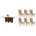 Ver imagem 1 de Conjunto: Mesa de Cozinha Nevada Curvo 180cm + 6 Cadeiras Maldivas Madeira Naturale/off White -