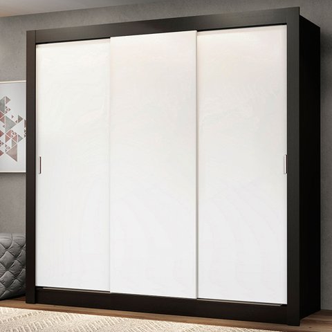 Guarda-Roupa Casal Madesa Mônaco 3 Portas de Correr Preto/Branco Cor:Preto/Branco
