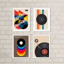 Ver imagem 2 de Kit 4 Quadros Abstratos Bauhaus Discos 45x34cm:madeira Branca