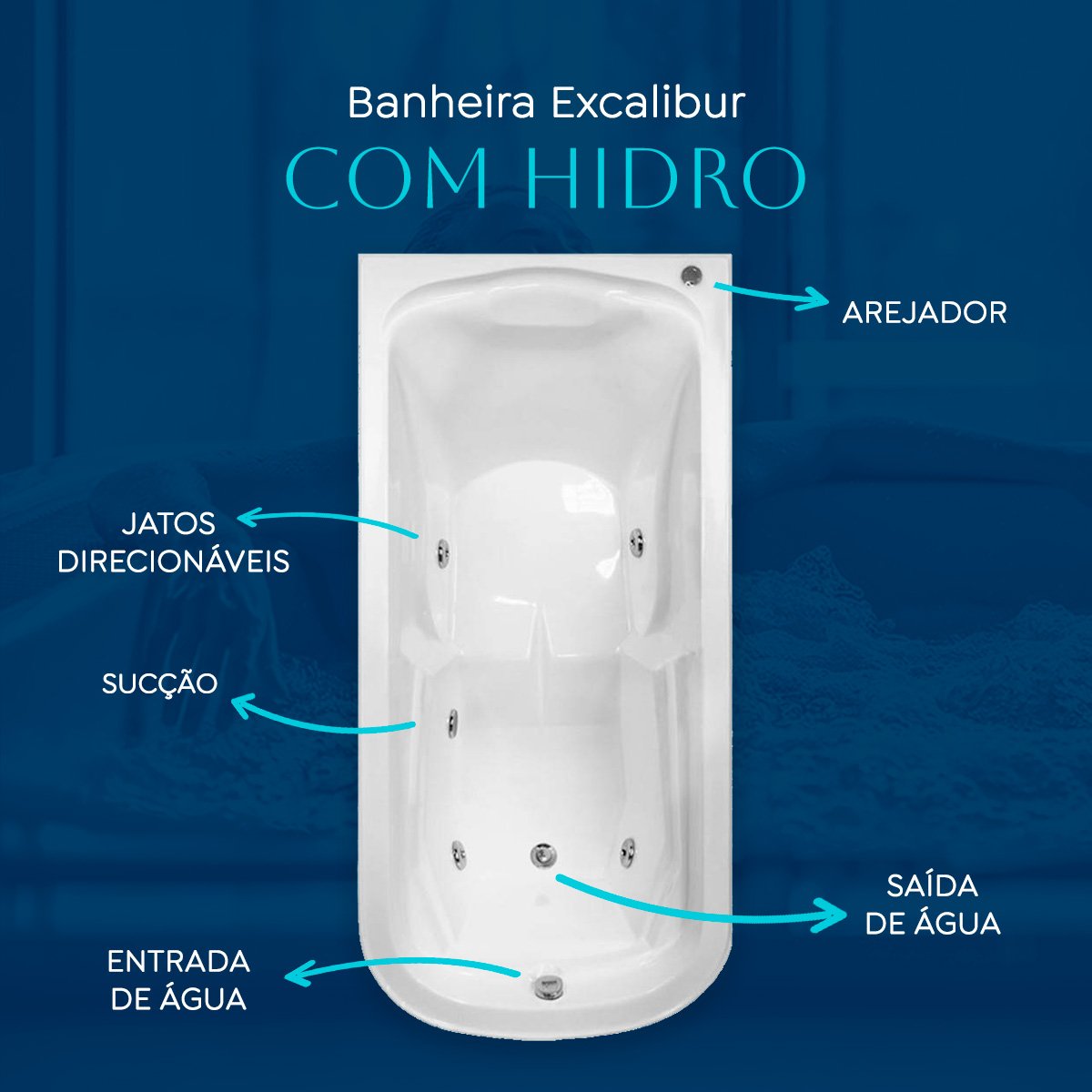 Banheira Retangular Excalibur com Hidro - 4