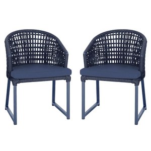 2 Cadeira Noronha Aluminio Micro Pintura Azul Marinho, Tr. Telinha Corda Nautica Azul Marinho,