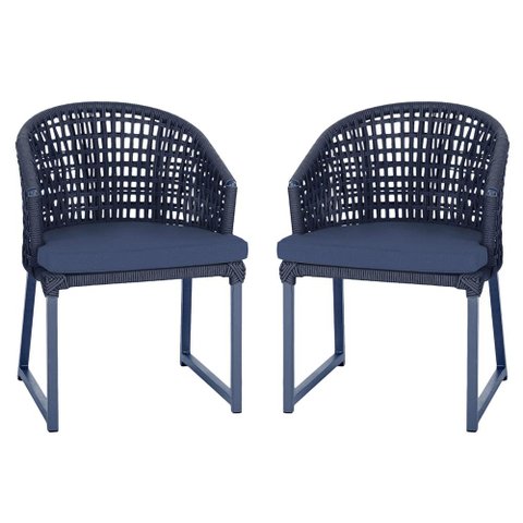 2 Cadeira Noronha Aluminio Micro Pintura Azul Marinho, Tr. Telinha Corda Nautica Azul Marinho,