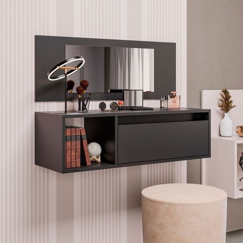 Penteadeira Camarim Potaro com Nicho Decorativo Preto G96 - Gran Belo
