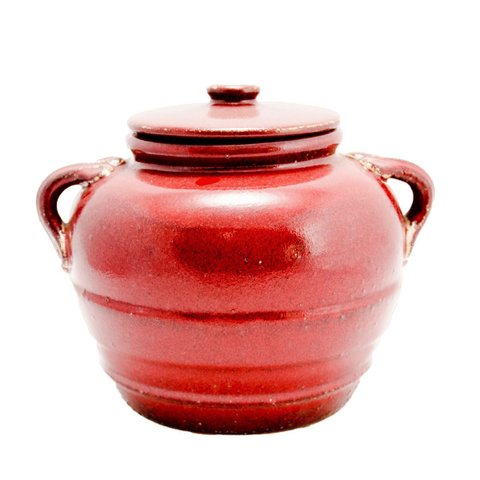 Potiche Decorativo com Tampa Cerâmica Vermelho Terra Craquelê Rústico 22cm Columbus Gold