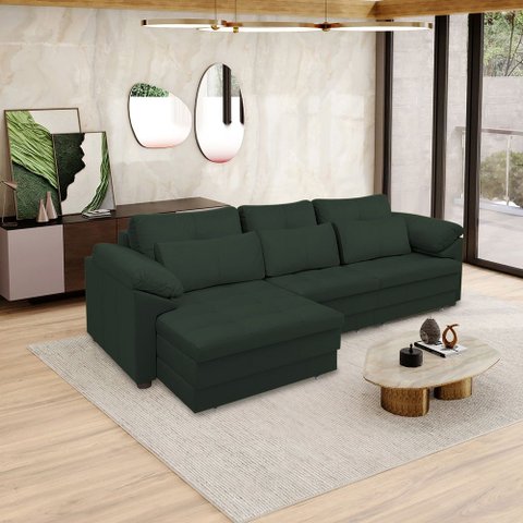 Sofá Retrátil Manual Sala de Estar Nolan Bipartido 257cm Conforto Premium em Couro Verde G58 - Gran 