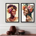 Ver imagem 2 de Kit 2 Quadros Decorativos Mulheres Pretas- Aquarela 24x18cm:madeira Preta