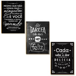 Kit 03 Placas Decorativa Mdf Tarefa do Dia Ser Feliz Dc10 - 1