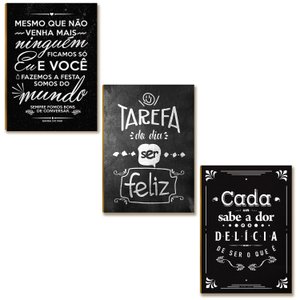 Kit 03 Placas Decorativa Mdf Tarefa do Dia Ser Feliz Dc10