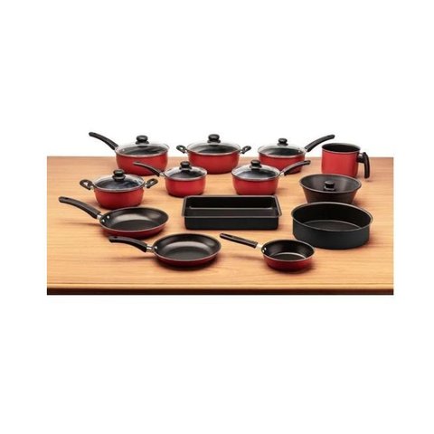 Jogo 13 Peças Panelas Vermelho Completo Antiaderente Teflon