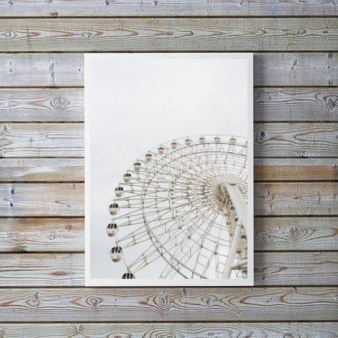 Quadro Decorativo Fotografia Branca Roda Gigante 45x34cm:madeira Branca
