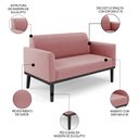 Ver imagem 4 de Sofá Namoradeira e 2 Poltronas Base Madeira Preto Maressa Suede Rosê - Ibiza