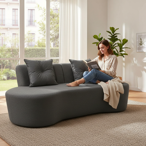Sofá 2 Lugares Orgânico Curvo Madrid 150cm Couro Cinza