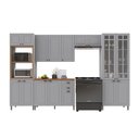 Ver imagem 2 de Cozinha Modulada 5 Peças Torre Quente Cristaleira com Vidro Balcão com Tampo e 2 Aéreos 100% MDF Bari Cinza/Titanio Fosco