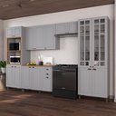 Ver imagem 1 de Cozinha Modulada 5 Peças Torre Quente Cristaleira com Vidro Balcão com Tampo e 2 Aéreos 100% MDF Bari Cinza/Titanio Fosco