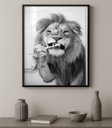 Ver imagem 1 de Quadro Banheiro Leão Escovando Dentes 33x24cm - com Vidro:moldura Preta