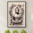 Ver imagem 1 de Quadro Decorativo Buda Cinza e Bege 33x24cm:moldura Preta