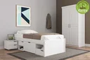 Ver imagem 1 de Cama Solteiro com 3 Gavetas e 1 Mesa de Cabeceira Charme Branco/Lavado