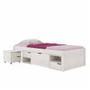 Ver imagem 3 de Cama Solteiro com 3 Gavetas e 1 Mesa de Cabeceira Charme Branco/Lavado