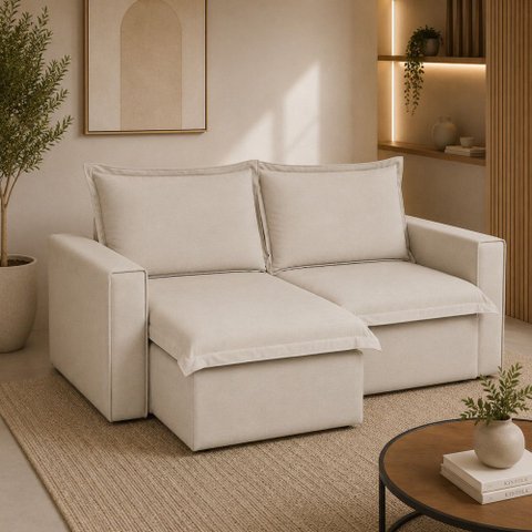 Sofá Cama Paris Retrátil e Reclinável em Linho Sofatec Palha