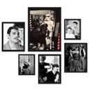 Ver imagem 1 de Kit 6 Quadros para Barbearia - Famosos Antigos:moldura Preta