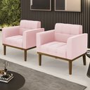 Ver imagem 2 de Poltrona Base Madeira Castanho Kit 2 Ana Suede Rosa Bebê - Ibiza