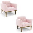 Ver imagem 1 de Poltrona Base Madeira Castanho Kit 2 Ana Suede Rosa Bebê - Ibiza