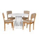 Ver imagem 1 de Mesa de Jantar Redonda Gabi Branca com 4 Cadeiras Estofadas Ella Bege