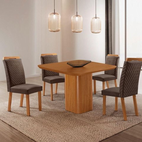 Mesa de Jantar Eloise 4 Lugares Quadrada MDF Laminado 90cm Marrom Moderna