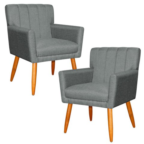 Kit 2 Poltronas Decorativa para Sala de Estar Cecília Linho Cinza - Montanaris Decor Md Montanaris D
