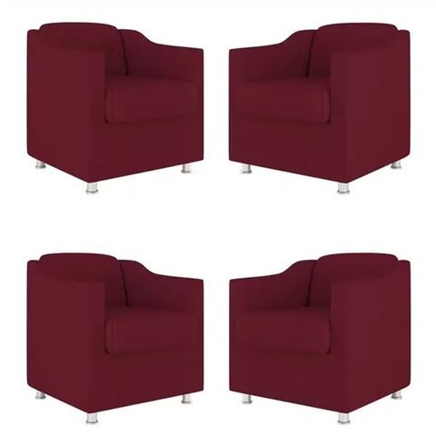 Kit 4 Poltronas Bia Decorativa Reforçada Recepção Clinica Salão Sala de Estar Suede:marsala