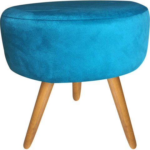 Puff Puff Decorativo Lavínia Redondo Suede Azul Tifany Pés Palito Madeira Ms Decor