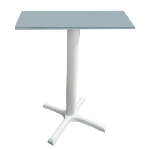 Mesa Ômega Ferro Branco 74 Cm (alt) Base em X Tampo Mdp Quadrado Cinza 80 Cm (larg) X 2,50 Cm (alt)