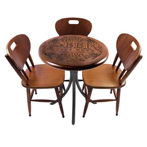Cj Mesa Madeira 60cm - Bistrô Fixa 78cm + 3 Cadeiras 43 - Natural - Beer Happy Hour