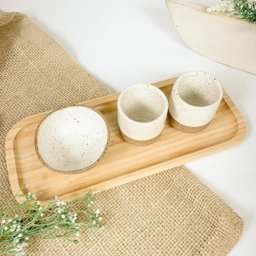 Bandeja em Madeira Retangular Decorativa Centro de Mesa Bege - 4