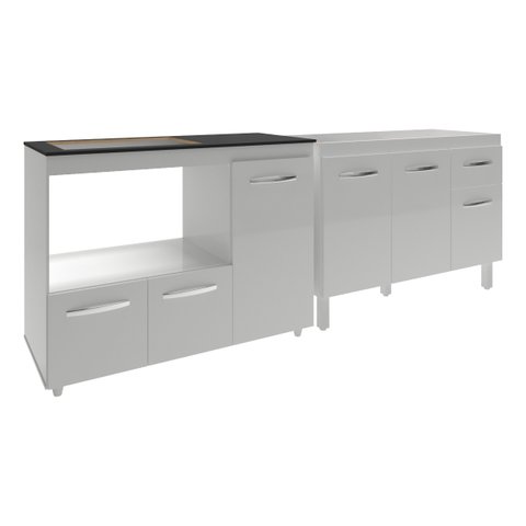 Gabinete Cozinha Armário Balcão de Pia 120 Cm Aline e Balcão para Fogão Cooktop 4 Bocas e Forno Alan
