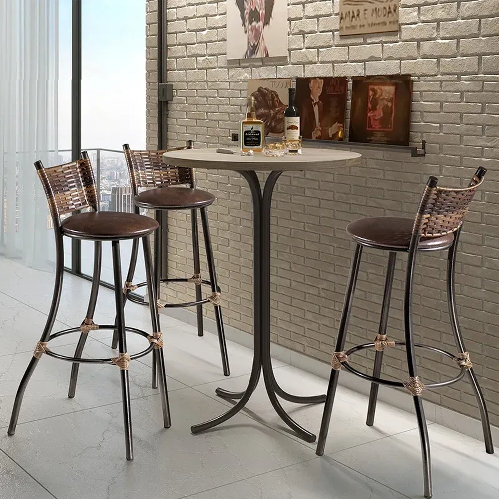 Conjunto Bistrô Café com 3 Banquetas Mais Decor Tampo Siena Junco Mesclado/Marrom - 1