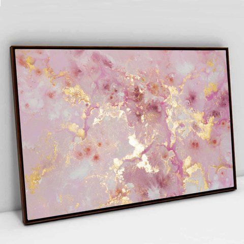 Quadro Decorativo em Canvas Abstrato Mármore Suave TaColado Moldura Flutuante 4,5cm Madeira 90 x 60c