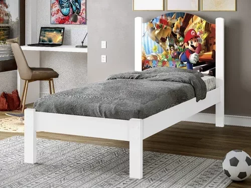 Ver imagem 2 de Cama Solteiro Adesivada Super Mario 100% Mdf - Extrado Madeira + Colchão Solteiro 188x88