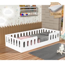 Cama Infantil Montessoriana Helo Solteiro com Colchão - Branca - 2