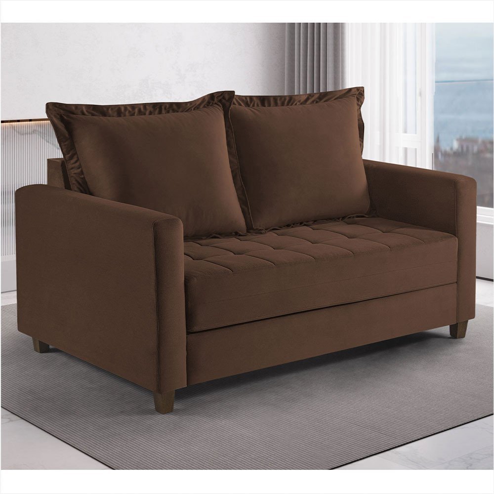 Sofa Cama Frisa Colchao Casal Pes de Madeira Talento Móveis - 1