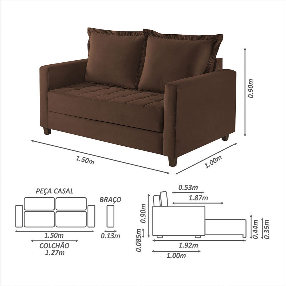 Sofa Cama Frisa Colchao Casal Pes de Madeira Talento Móveis - 4