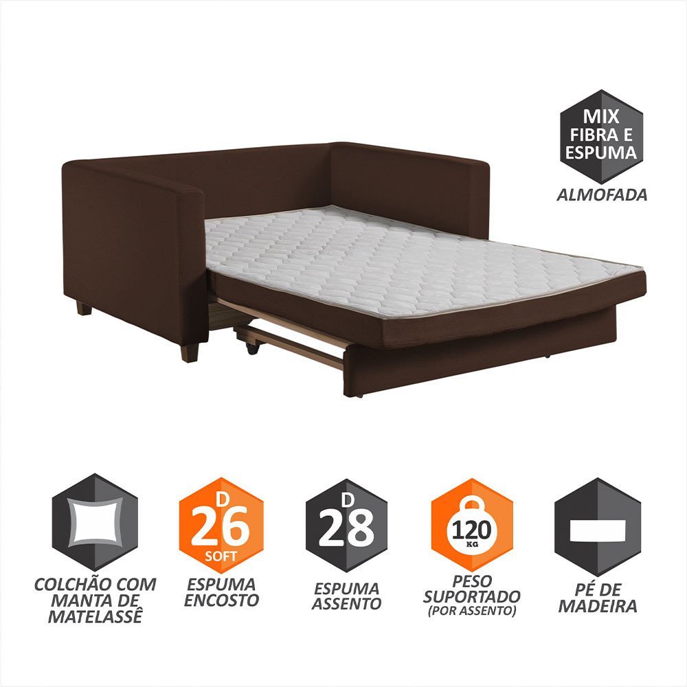 Sofa Cama Frisa Colchao Casal Pes de Madeira Talento Móveis - 3