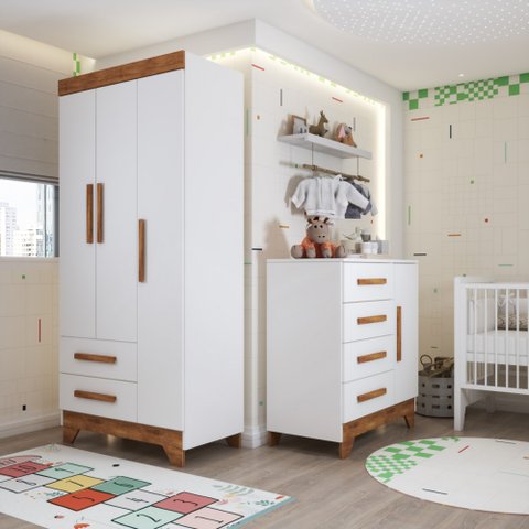 Quarto Infantil Completo Kids 4 Portas 6 Gavetas Branco/nature - Panorama Móveis