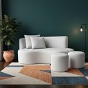Ver imagem 1 de Conjunto Sofá Curvo Orgânico + 2puffs Nature Gaia Boucle Cinza Claro - Montanaris Decor